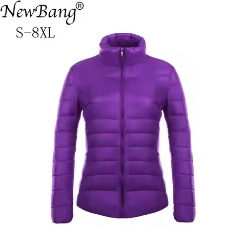 NewBang 6XL 7XL 8XL Ultra Light Down Jacket Women Stand Collar Portable Lightweight Coat Lightweight