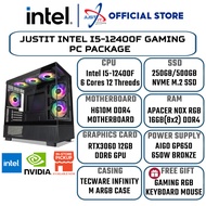 JUSTIT INTEL I5-12400F GAMING PC PACKAGE ( 16GB / 250SSD or 500GB SSD / RTX3060 &amp; RTX4060 &amp; RTX4060 TI )