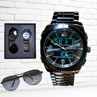 Jam Tangan Pria Digital Analog Strap Rantai Stainless Stell-hampers pria isi jam tangan dan kacamata