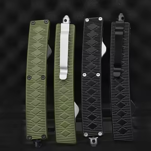 Japan Design Samurai Style OTF Knife Outdoor Pocket Knives D2 Blade Zinc Aluminum Handle Utility Cam