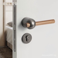 [READY STOCK]Walnut Solid Wood Door Lock Log Split Lock Indoor Bedroom Door Lock Mute Room Door Room Door Lock Handle Magnetic Lock