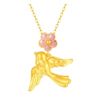 CTS Twelve Gods of Flowers Series 24K 999 Pure Gold Enamel Magpie and Plum Blossom Y Necklace Pendan