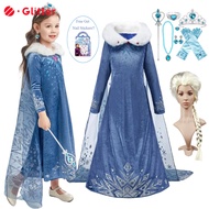 Dress for Kids Girl Frozen Elsa Cosplay Costume Winter Blue Long Sleeve Snow Queen Princess Baby Dresses for Girls with Cape Crown Gloves Wig Outfits Party Wedding Clothes