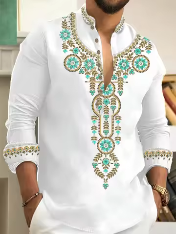 Vintage Ethnic Style Men's Long Sleeve Shirt Clothing Long Sleeve Clothing Casual Vintage Street Clo