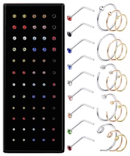 MILACOLATO 36-84Pcs Nose Rings for Women 22G 20G 18G 316L Stainless Steel Nose Rings Hoops L Shape N