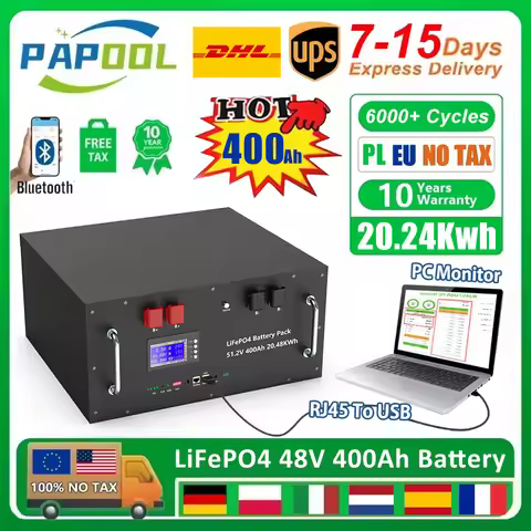 LiFePO4 48V 400Ah Battery 20Kwh 6000+ Cycles Solar Energy Storage 16S BMS 51.2V 100Ah 150Ah 200Ah 30