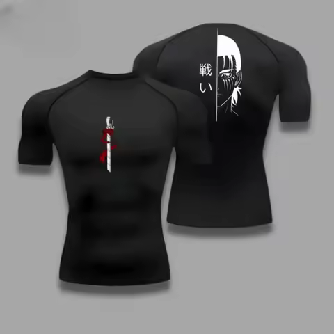 Men Compression Shirt Attack on Titan Eren Yeager Graphic Sports Quick Drying Gym T-shirt Fitness Sw