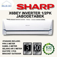 AC Sharp 1/2 PK X6BEY INVERTER FREE PASANG + AKSESORIS
