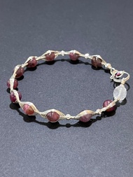 客製 手工金屬繞線 天然石 紅豆色 碧璽 手鐲