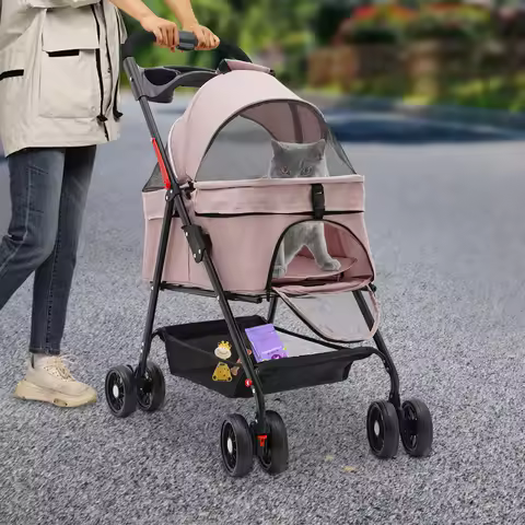 Pink Pet Stroller for Cats/Dogs,Dog Cat Stroller for Up to 30lbs Small Medium Dogs Cats Foldable Pup