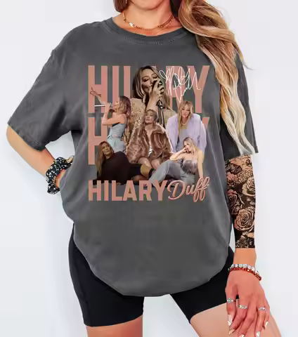 Hilary Duff Lucky Me Tour T-shirt Hot Sales Men and Women Summer Cotton Clothing Fashion Y2K Short S