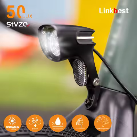Linkbest-Ebike LED Headlight, 50Lux E-Bike Light, Electric Scooter Front Light, Cycling Accessories,