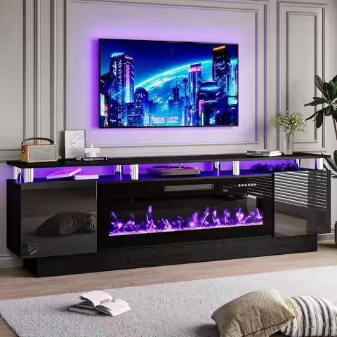 70" Modern Fireplace TV Stand with 40" Electric Fireplace, Customized