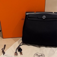 Hermes herbag 31 黑帆布深藍