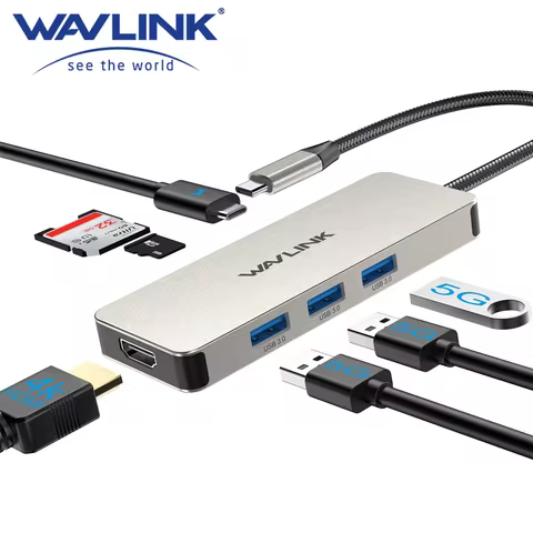 WAVLINK 6-in-1/7-in-1 USB C 4K HDMI 100W PD SD/TF Card Reader For MacBook Pro/Air, iPad Pro, Surface