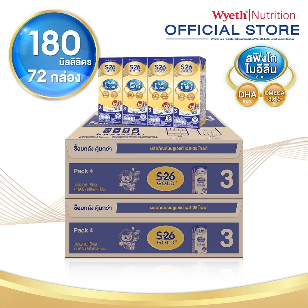 (2ลัง)เอส26 โกลด์ ยูเอชที S-26 GOLD UHT #หมดอายุ01/2026# Formula3  สูตร3 180ml(รวม72กล่อง)​