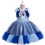 Kids Girls Cartoon Anime Dog Bluey Princess Mesh Tutu Dress Party Role Play Outfit Halloween Cosplay