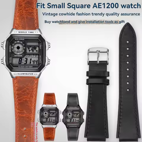 18mm cowhide leather strap, suitable for Casio AE-1200WH/1300/1000/A1 A159 A158W A168 / F91w AE1200