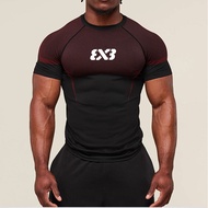 3X3 Short Sleeve Compression T-Shirt  Quick Dry Gym Workout Muscle Tee Fitness Basketball Training S
