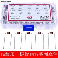 10 Types 200 Senna Diode Packs (1N4738~1N4748) In-Line 1W Voltage Regulator Diode Kits