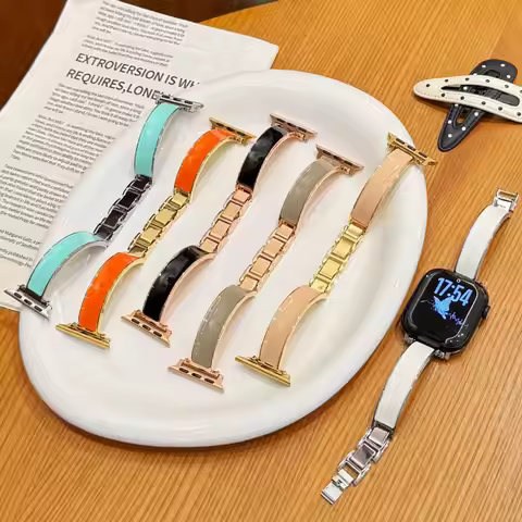 Slim Jewelry Enamel Watch Bands for Apple Watch 38 40 41 42 44 45 46 49mm Metal Adjustable Correa fo