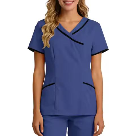Nursing Uniform Women T-Shirt V-Neck Men Nurse Working Uniform T-Shirt Tops Pockets Medical Hospital