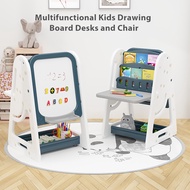 SG Stock - 4 In 1 Toddles Study Table Set Space Saver Fold-able Table Writing Board White Board Magnetic Board Book Shelf Folding Table Study Chair Set Storage Box Adjustable White Board Table Chair