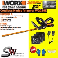 WORX 20V 52CM CORDLESS HEDGE TRIMMER WG259E/WG 259E F.O.C GARBAGE BAG  GLOVE  SAFETY GOGGLES