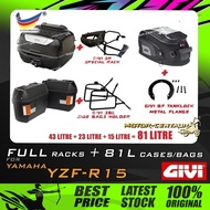SET KOMBO KOTAK/BOX GIVI TOTAL 81 LITRE CASES FOR YAMAHA YZF R15 (COMPLETE RACK/MONORACK/SIDE RACKS 