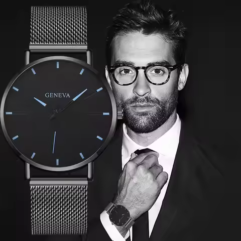 GENEVA Top Brand Mens Watches Fashion Ultra Thin Steel Mesh Belt Quartz Watch Men Simple Business Ma