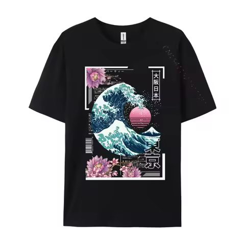 Vaporwave Synthwave 80 Is Japan Japanese Great Wave Tokyo 80s Funny Camisa T Shirts Tops Shirts On S