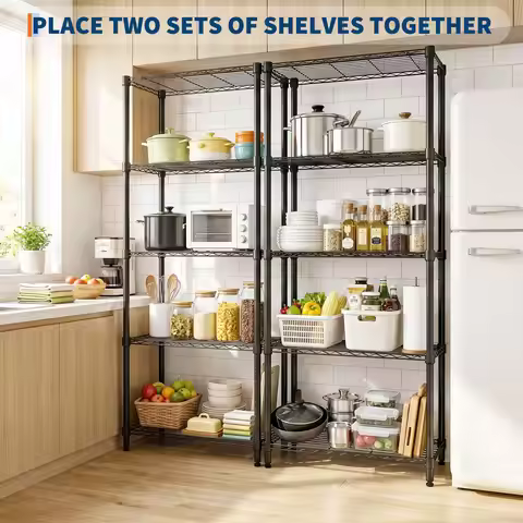 2-Pack 4-Tier Steel Garage Storage Shelves 29.5" W x 13.8" D x 72" H Black Adjustable Wire Shelving 