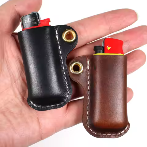 Handmade Genuine Cowhide Leather Lighter Case For Mini Bic&Cricket Lighters Pouches Sleeve Cover Hol