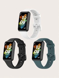 3入組黑色、白色和深綠色矽膠智能手錶帶,適用於華為手環 7