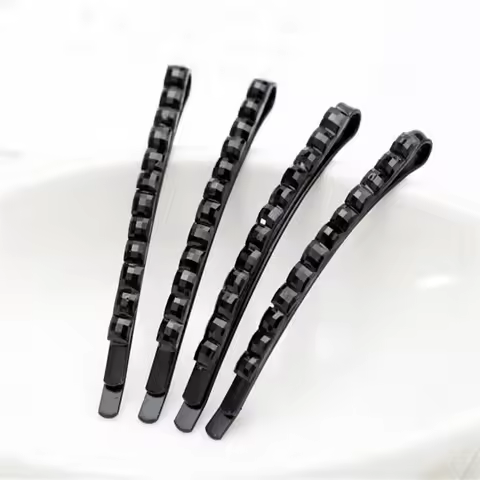 20Pcs/Lot Korean Fashion Girls Hair Accessories Solid Black Barrette Crystal Hairpin Shine Hairclip 