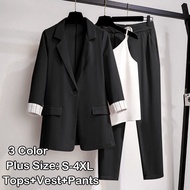 Women's Fashion Hight Quality Blazer Suit Set Office Ladies Work Wear Plus Size S-4XL Women OL Suits Formal Female Blazer Jacket+Vest+trousers 3 Pieces Set