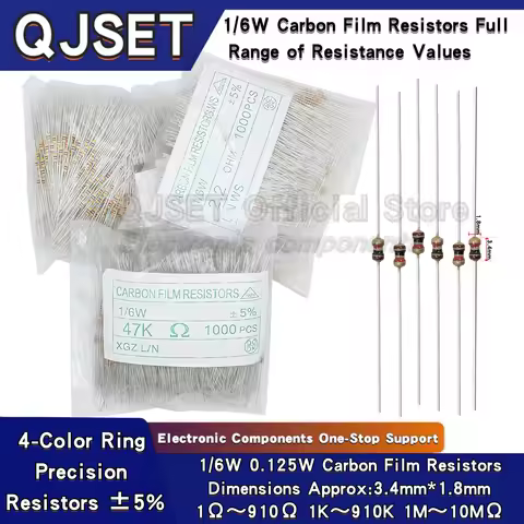 1000pcs 1/8W 1/6W Carbon Film Resistor 5% 0.125W 1K 4.7K 10K 22K 47K 100k 200k 220k 510k 470K 1M Ohm