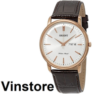 [Vinstore] Orient Classic Quartz Analog Rose Gold Tone Stainless Steel Case Brown Leather Strap Black Dial Men Watch FUG1R005W6