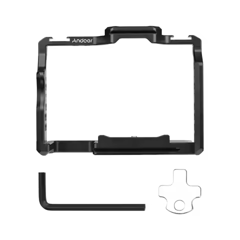 Andoer Camera Cage Aluminum Alloy Video Cage with Dual Cold Shoe Mounts Numerous 1/4 Inch Threads Re