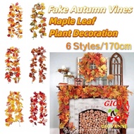 GIOVANNI Red Autumn Maple Leaves, Creative 1.7m Artificial Maple Garland, Hanging Vine Realistic Dou
