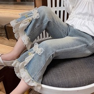 Girls Flared Pants Jeans Pants Girls Lace Slit Jeans Flared Pants Pants