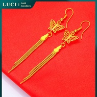 Original 21k Saudi Gold Butterfly Tassels Earrings for Women Aesthetic Ladies Drop Earring Hypoaller