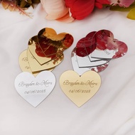[Hi Star]Personalized Wedding Tags 20pcs 6cm Mirror Heart Shape Custom Couple Name Acrylic Sticker Party Gifts Decor Guest Souvenirs