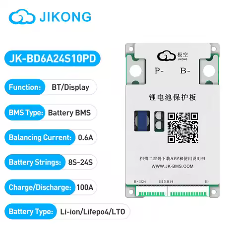 JIKONG BMS JK-BD6A24S10PD 8-24S 100A Active Balance BMS 10p 8s 24v 16s 48v lifepo4 Li-Ion Lto Batter