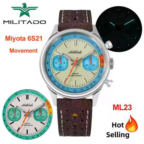 Militado ML23 Quartz Watch Miyota 6S21 Chronograph Movement Men Watches Sapphire BGW9 Luminous 100m 