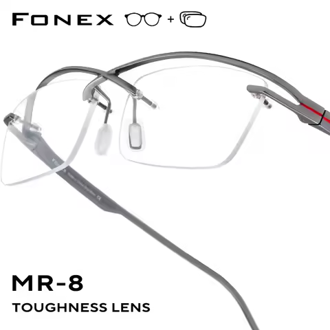 FONEX Progressive Prescription Glasses Custom Myopia Optical Lens Eyewear Men Square Eyeglasses Semi