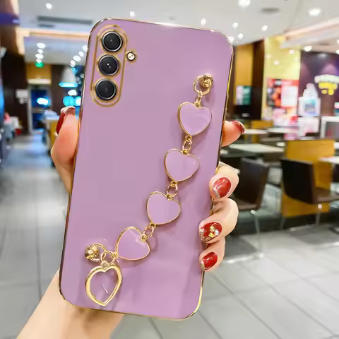 A 16 15 25 35 For Samsung Galaxy A16 5G A06 4G Luxury Plating Love Heart Bracelet Chain Case On A15 