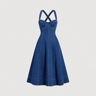MOD Women's Denim Camisole Dress, Casual Fitted Mid-Length Blue,Vacation Outfits Woman,Romantic Dres