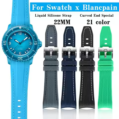 For Blancpain X Swatch Liquid Silicone Strap 22mm Curved End Watch Band Sport Waterproof Replace Bra