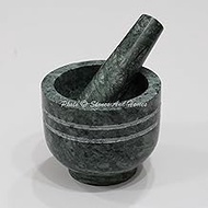 Stones And Homes Indian Green Mortar and Pestle Set Big Bowl Marble Stone Molcajete Herbs Spices for Home and Kitchen 4 Inch Polished Robust Round Herbs Spices Stone Grinder - (10 x 8 cm)